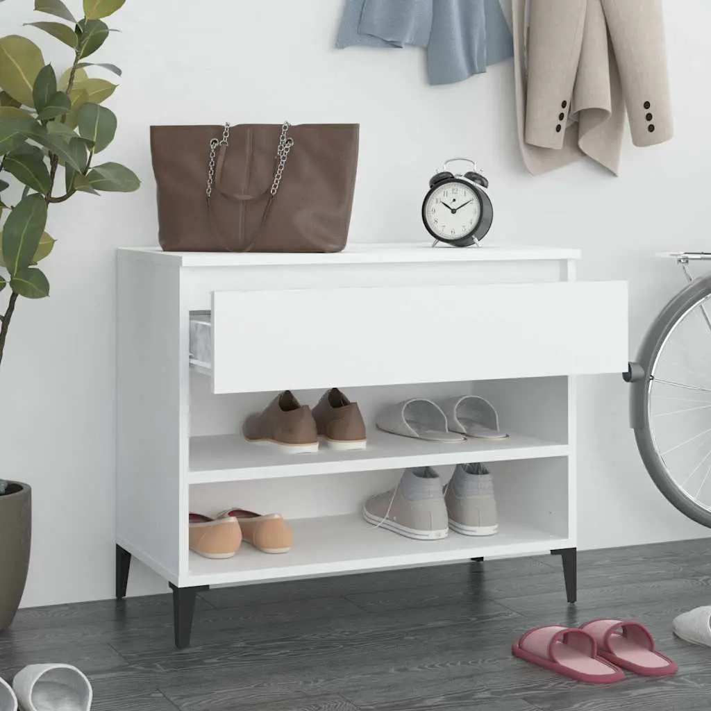Shoe Cabinet White 70x36x60 cm Storage Organiser 2 Compartments Engineered Wood