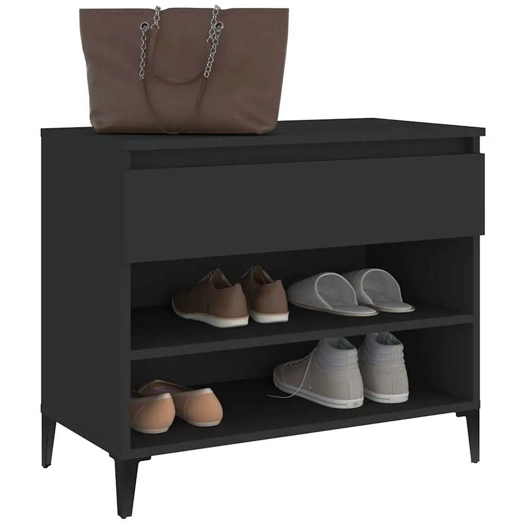 Shoe Cabinet Black Engineered Wood 70x36x60cm Storage Organiser 2 Compartments