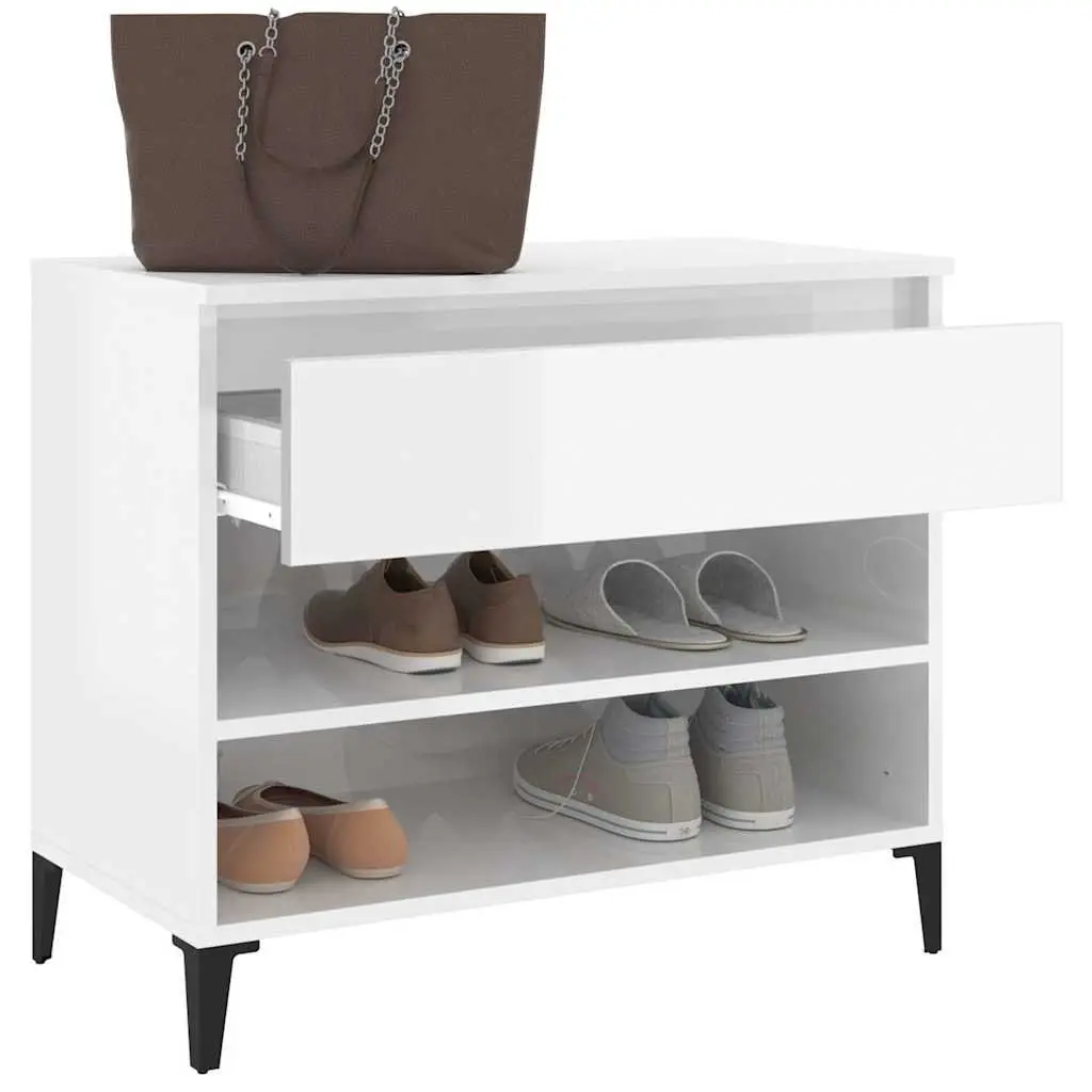Shoe Cabinet High Gloss White Engineered Wood 70x36x60cm