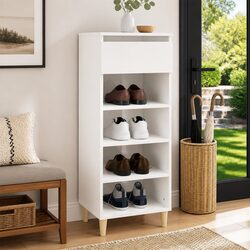 Shoe Cabinet White High Gloss 40x36x105cm Storage Organiser 4 Shelves Drawer