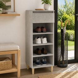Shoe Cabinet Storage Organiser 4 Shelves 1 Drawer Grey Wooden Furniture