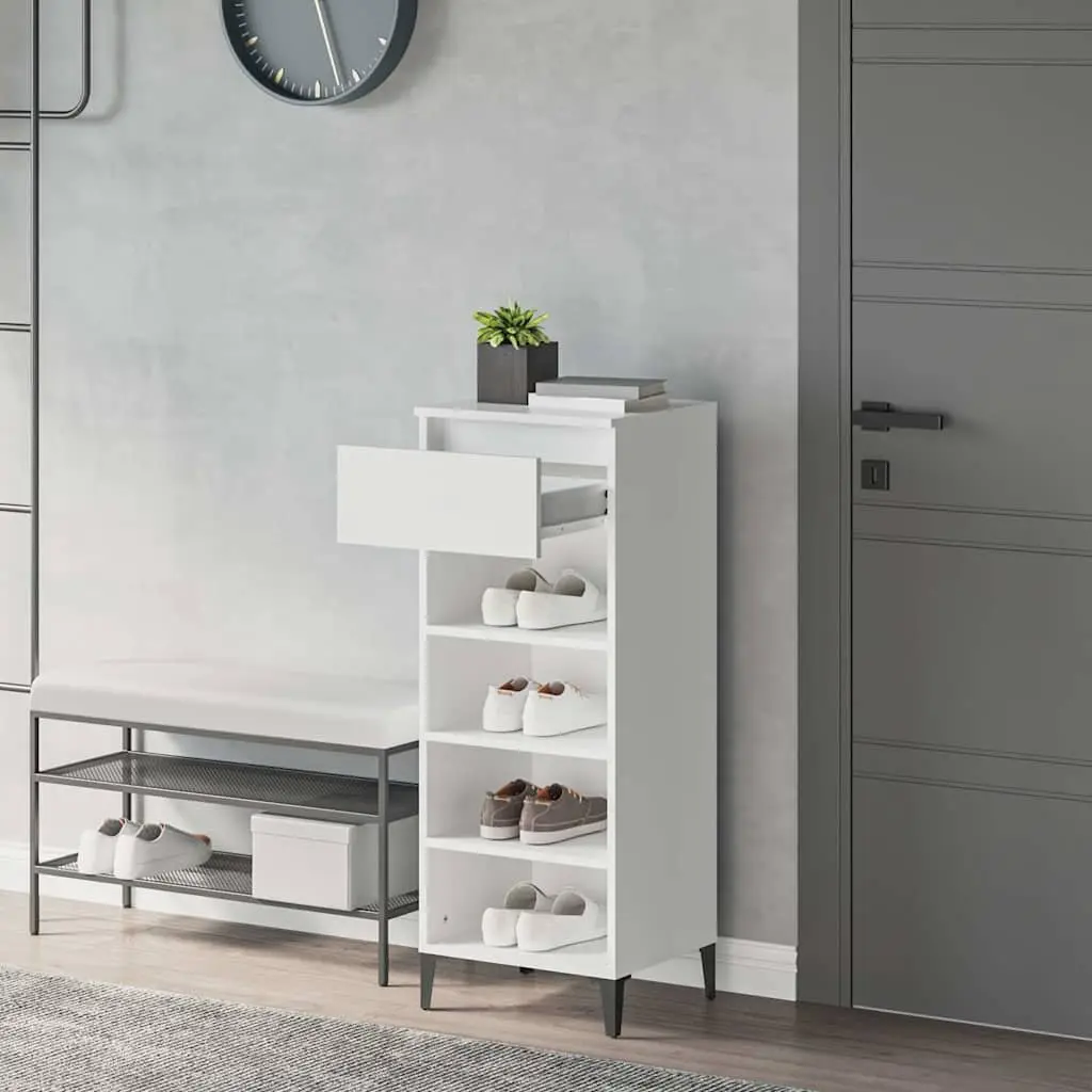 Shoe Rack White Engineered Wood Storage Cabinet 40x36x105cm with Drawer