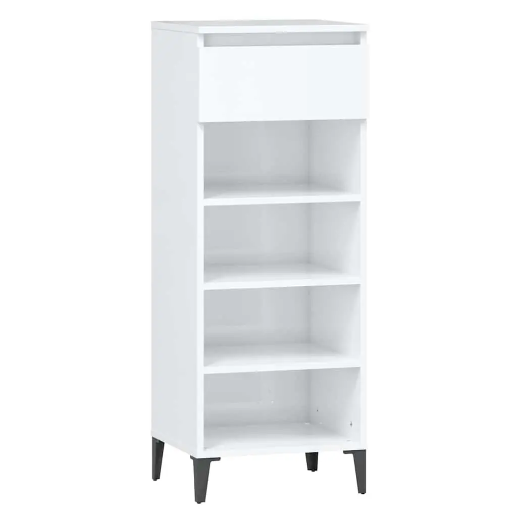 Shoe Rack High Gloss White Storage Cabinet with Drawer and 3 Shelves