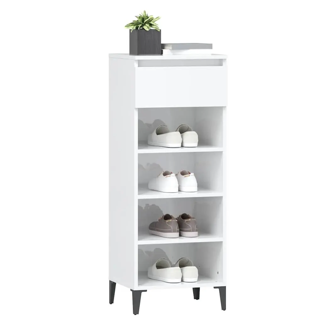 Shoe Rack High Gloss White Storage Cabinet with Drawer and 3 Shelves
