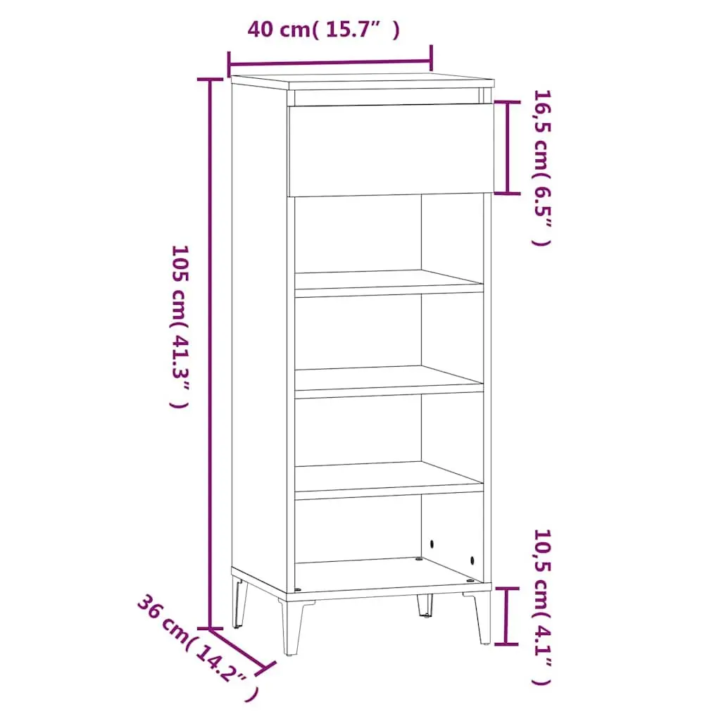 Shoe Rack Grey Engineered Wood Storage Cabinet 40x36x105cm with Drawer and Shelves