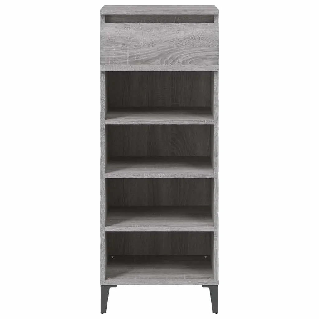 Shoe Rack Storage Cabinet Engineered Wood Grey 40x36x105cm Drawer Shelves