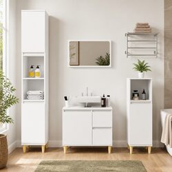 Bathroom Vanity Cabinet White Storage Unit 6 Compartments 2 Doors Engineered