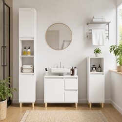 Bathroom Vanity Cabinet White Storage Cupboard Engineered Wood 30x30x100cm