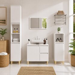 Bathroom Vanity Cabinet White High Gloss Storage Unit Engineered Wood