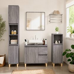 Bathroom Vanity Cabinet Grey Sonoma 30x30x100 cm Storage Cupboard