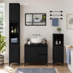 Bathroom Vanity Cabinet Black Engineered Wood Storage Unit 30x30x100cm