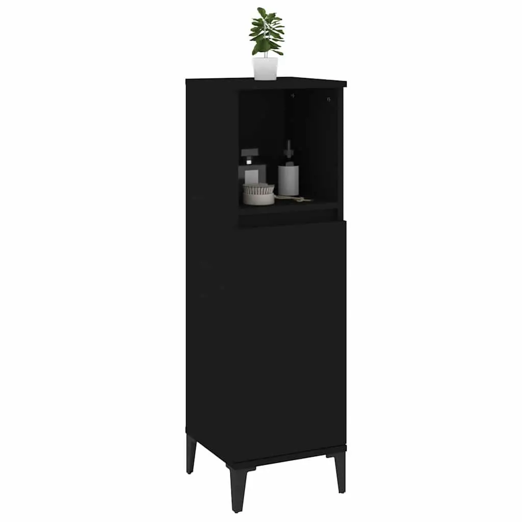 Bathroom Vanity Cabinet Black Engineered Wood Storage Unit 30x30x100cm