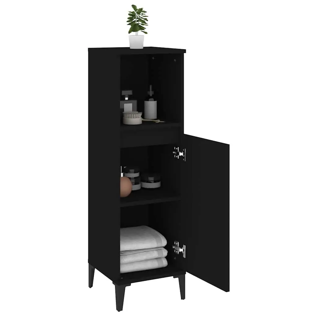 Bathroom Vanity Cabinet Black Engineered Wood Storage Unit 30x30x100cm