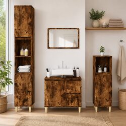 Bathroom Vanity Cabinet Smoked Oak Engineered Wood Storage Unit 65x33x60cm