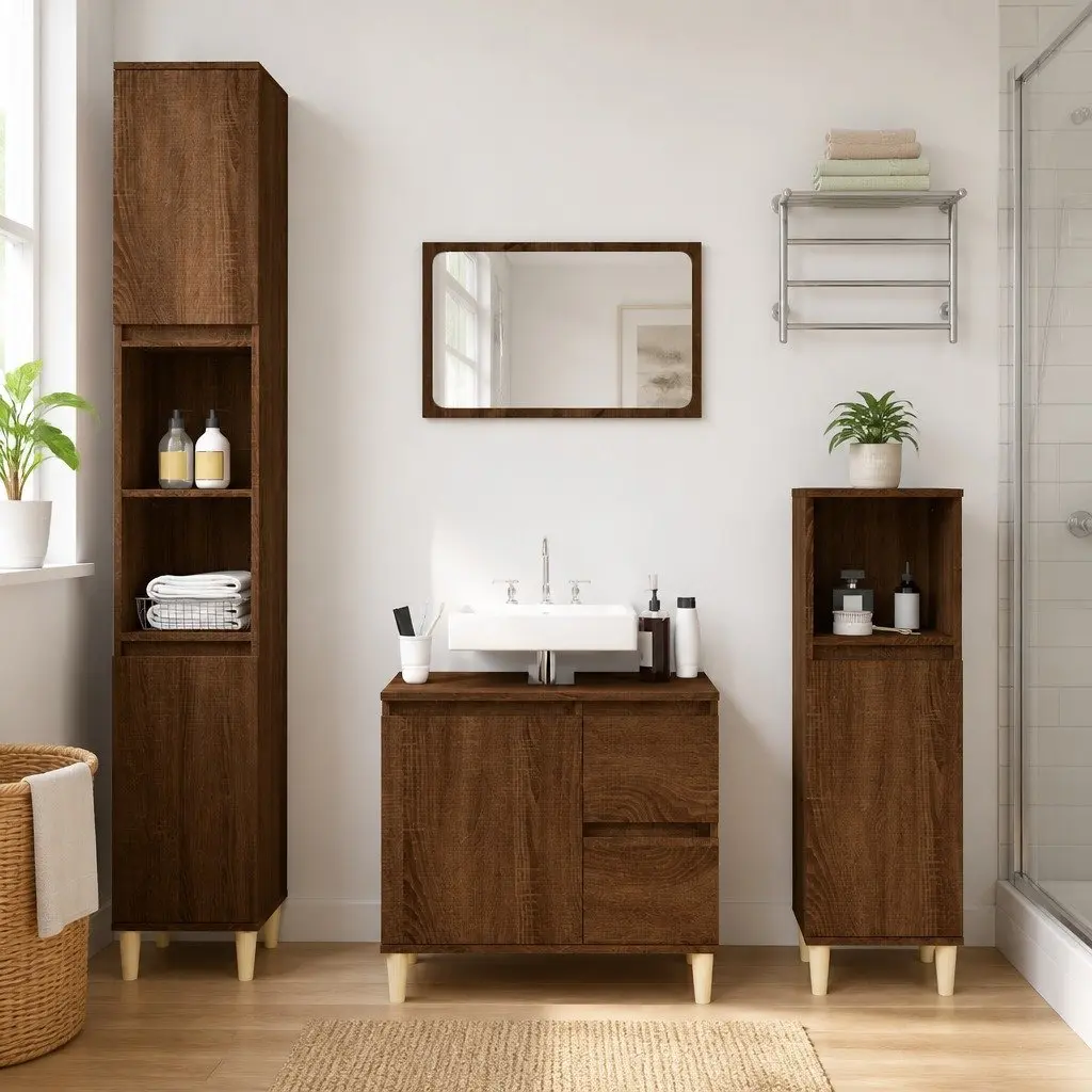 Bathroom Cabinet Engineered Wood Brown 65x33x60cm Storage Cupboard