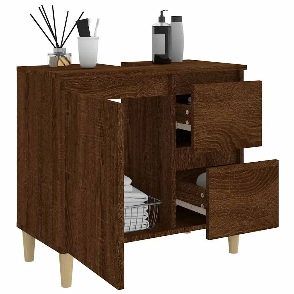 Bathroom Cabinet Engineered Wood Brown 65x33x60cm Storage Cupboard