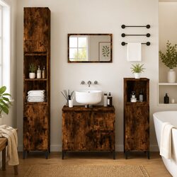 Bathroom Vanity Cabinet Brown Engineered Wood Storage Unit 65x33x60cm