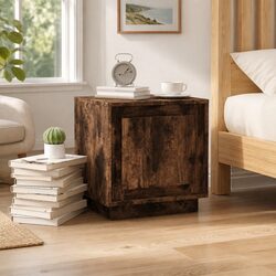 Bedside Cabinet Smoked Oak Brown Modern Nightstand Storage Table 44x35x45cm