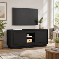 TV Cabinet Black 102x35x45 cm Media Storage Unit with Doors Compartments