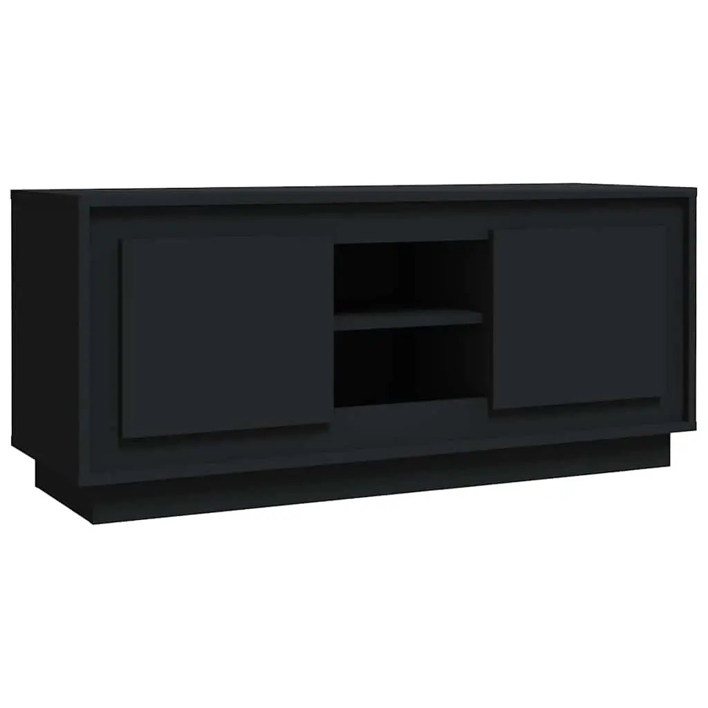 TV Cabinet Engineered Wood Black 102x35x45 cm Media Storage Unit with Doors Compartments