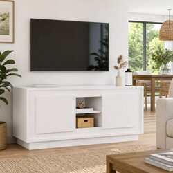 TV Cabinet White High Gloss Modern Media Storage Unit 102x35x45cm Engineered
