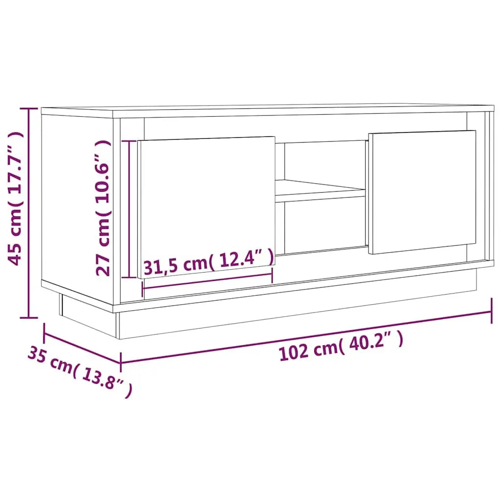 TV Cabinet Modern Media Storage Unit White High Gloss Engineered Wood 102x35x45cm