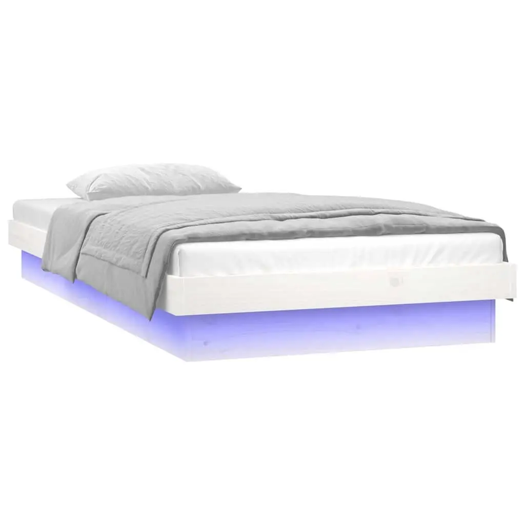 LED Bed Frame Solid Pine Wood 90x190cm White Slatted Base Remote Control Lights