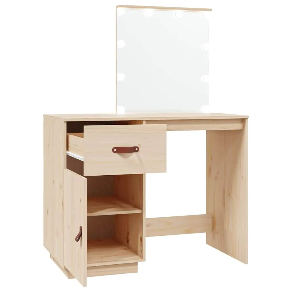 Dressing Table with LED Mirror Solid Pine Wood Brown 95 x 50 x 133.5 cm
