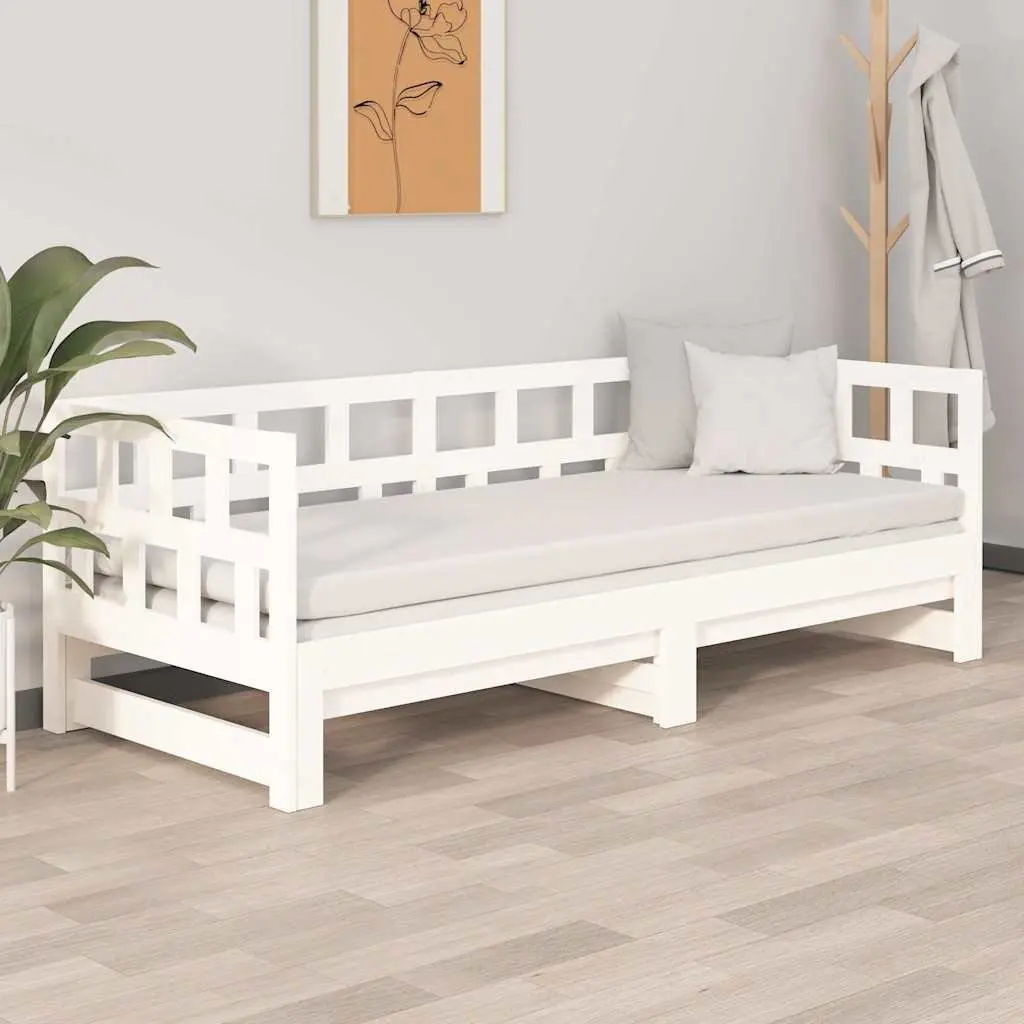 Day Bed Frame Pull-out Sofa Bed Solid Pine Wood White 2x90x190cm