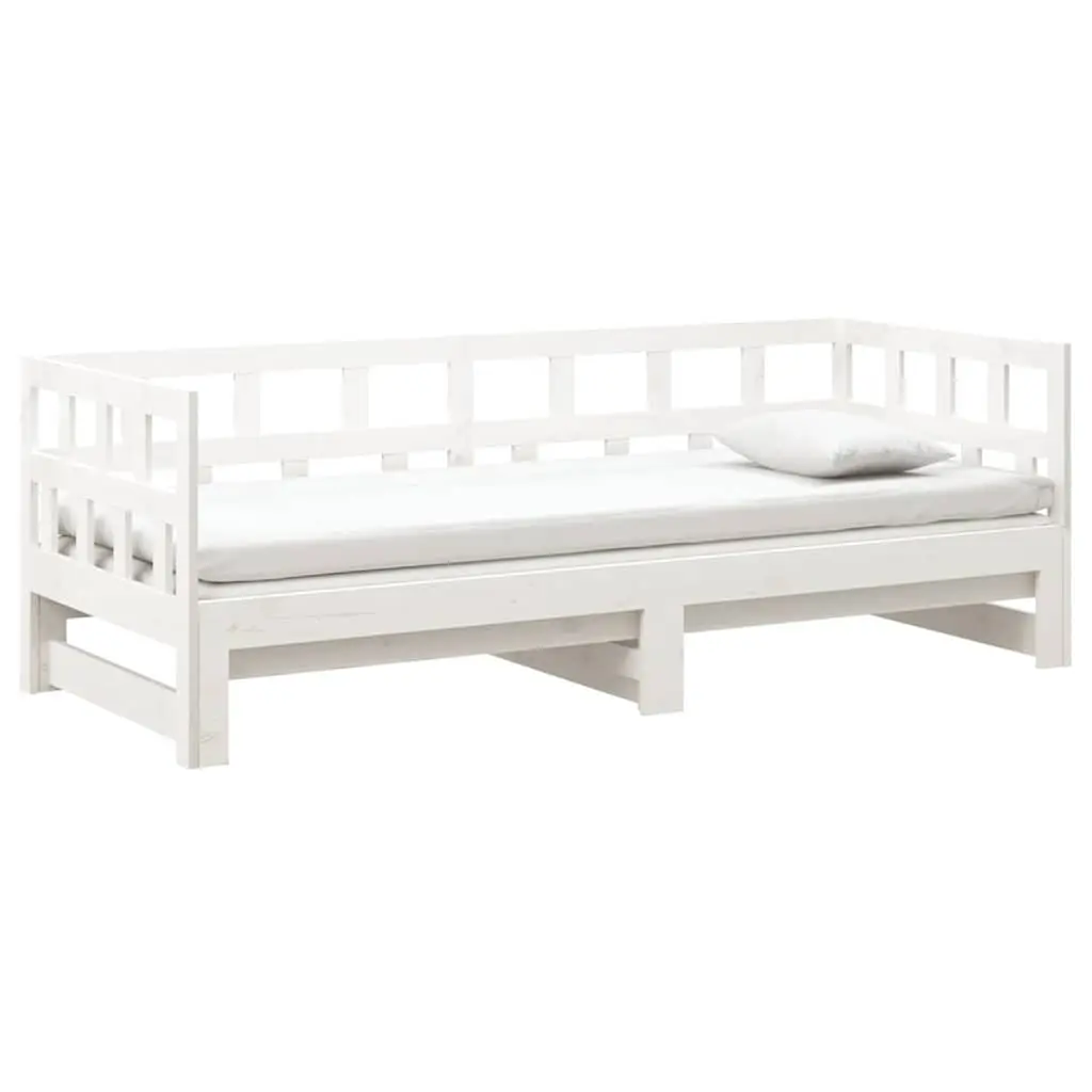 Day Bed Frame Pull-out Sofa Bed Solid Pine Wood White 2x90x190cm