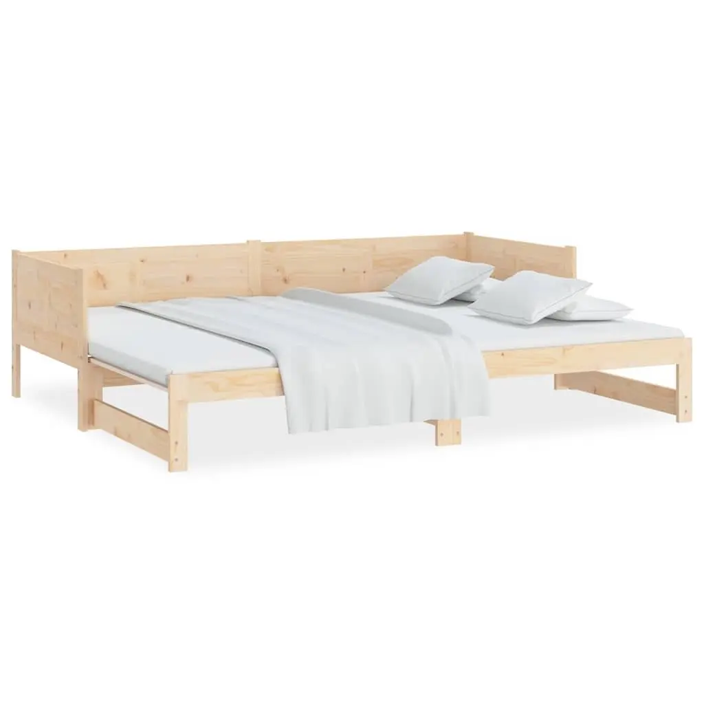 Pull-out Day Bed Convertible Sofa Solid Wood Pine Frame 90x190cm Brown
