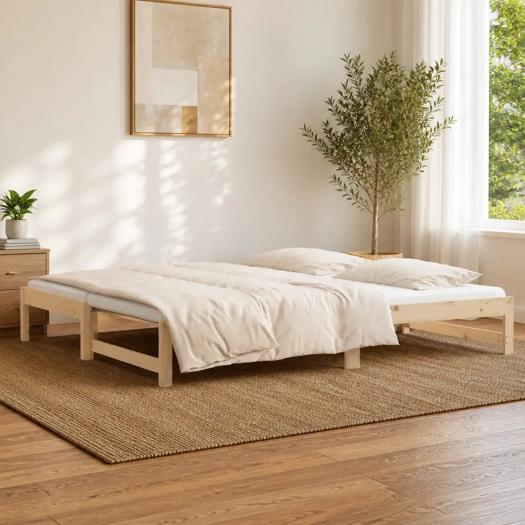 Solid Wood Pine Pull-out Day Bed Frame Slatted Base 90x190cm Brown