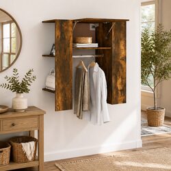 Hallway Cabinet Brown Engineered Wood Storage Unit Shelves Clothes Rail