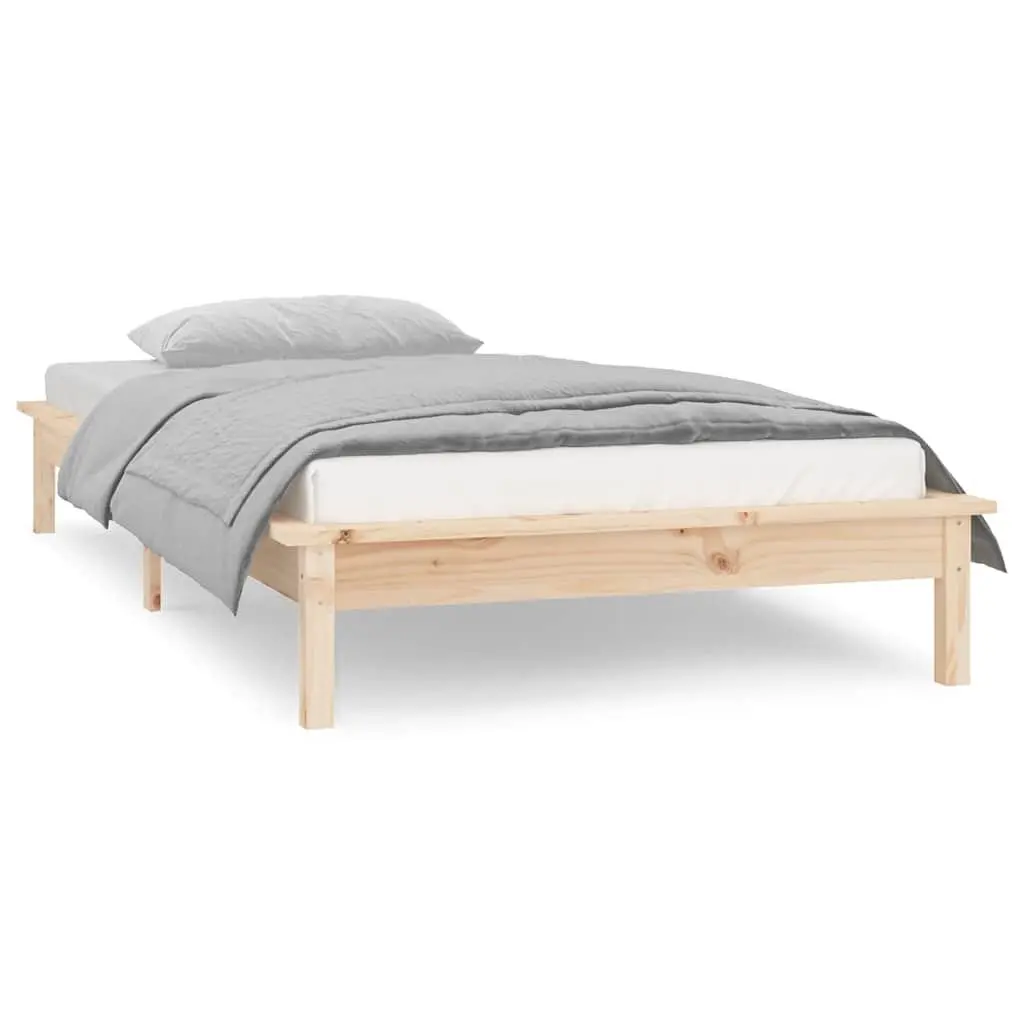 Solid Wood LED Bed Frame Brown 90x190 cm Wooden Bedroom Furniture Slatted Base