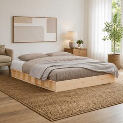 King Bed Frame 183x203cm Solid Pine Wood Slatted Base Brown Bedroom Furniture