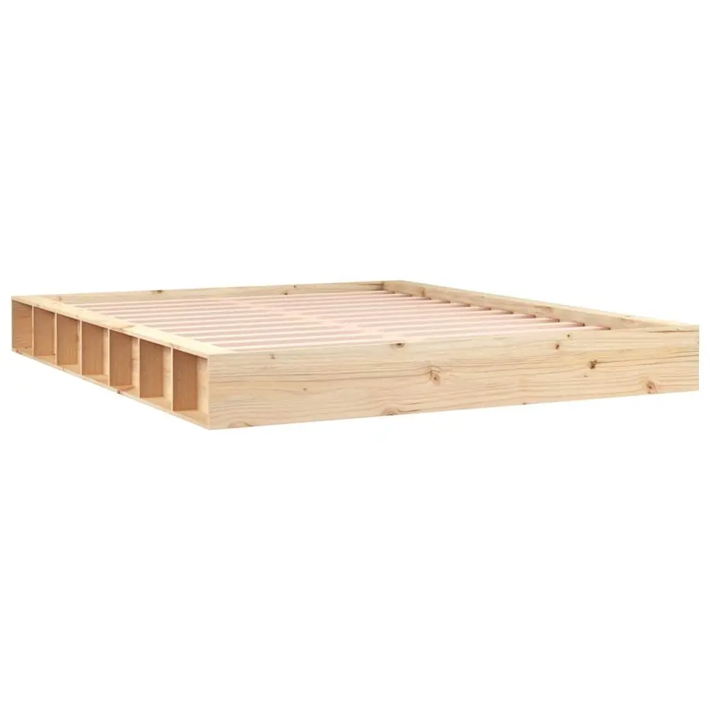 King Bed Frame Solid Pine Wood Slatted Base 183x203cm Brown