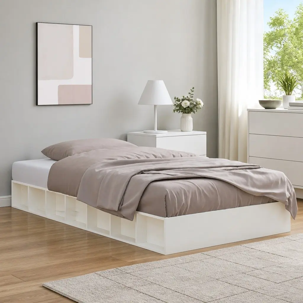 Solid Wood Bed Frame White 135x190 cm Pine Slatted Base