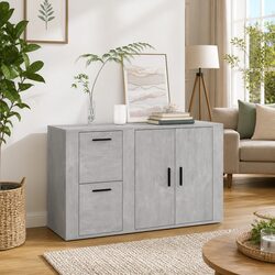 Grey Sideboard Engineered Wood Storage Cabinet Cupboard Furniture Buffet