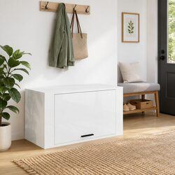 Wall-Mounted Shoe Cabinet White Gloss Storage Organiser 70x35x38cm Engineered