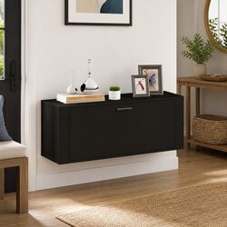 Wall Shoe Cabinet Black Engineered Wood Storage Organiser Drop-Down Door