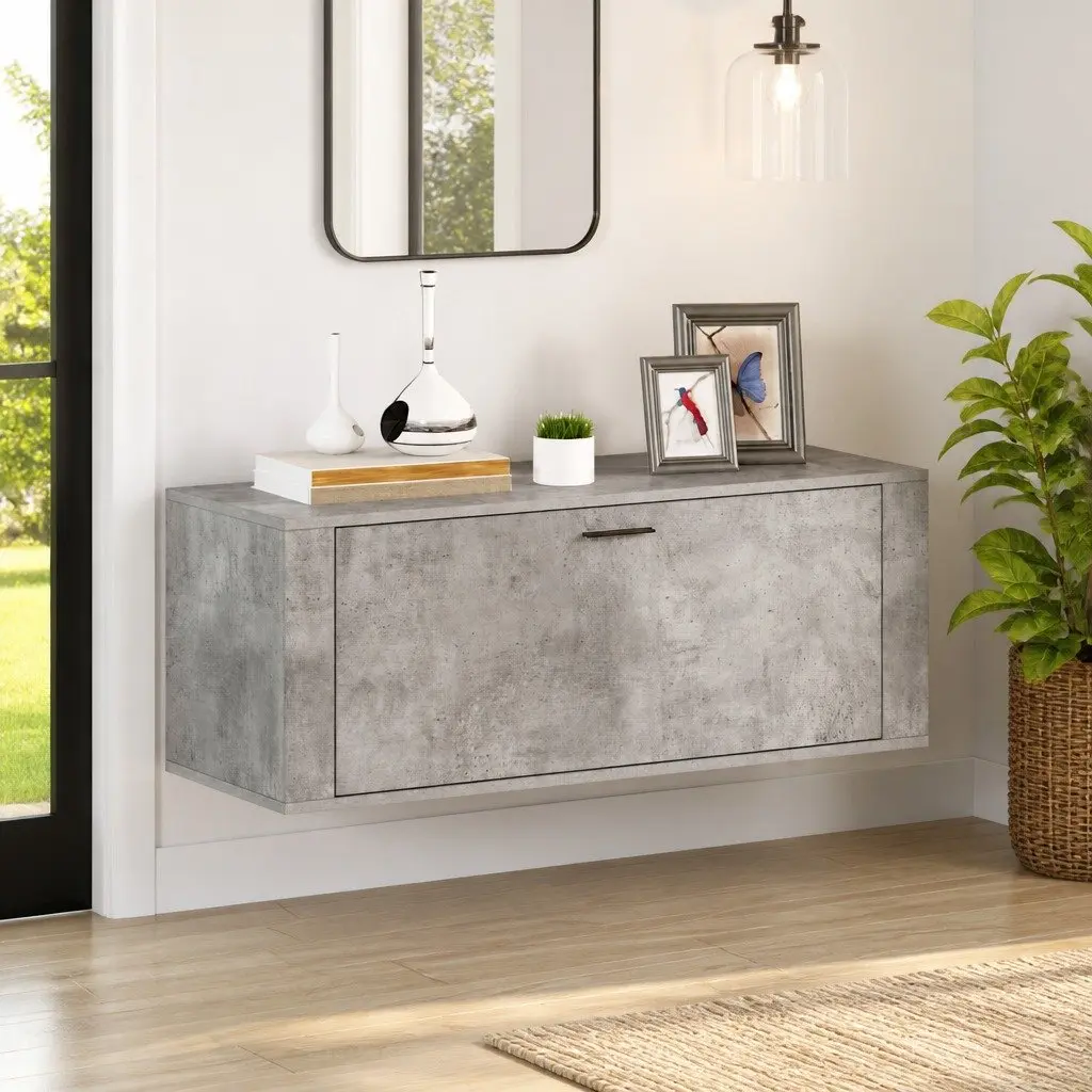 Wall Shoe Cabinet Engineered Wood Drop-Down Door Compact Grey