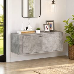 Wall Shoe Cabinet Grey Engineered Wood Storage Organiser Drop-Down Door Compact