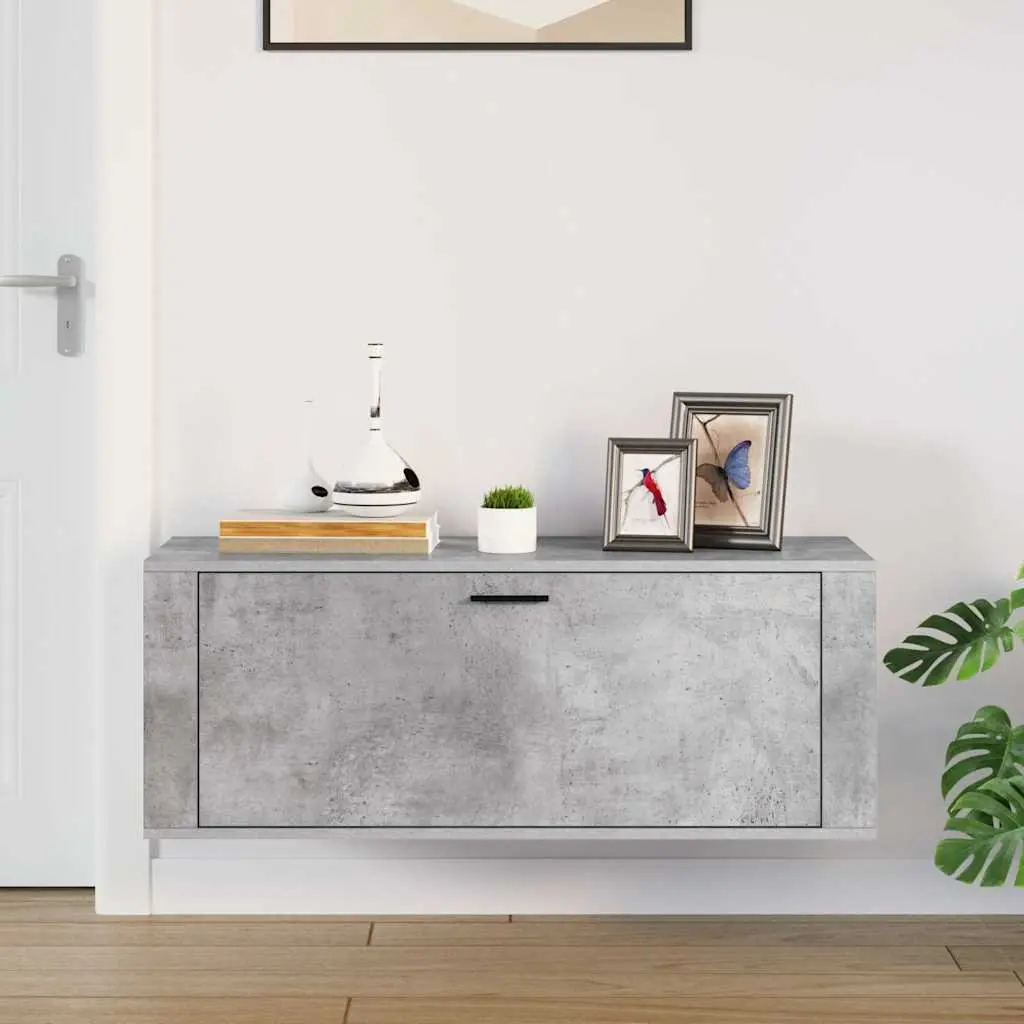 Wall Shoe Cabinet Engineered Wood Drop-Down Door Compact Grey