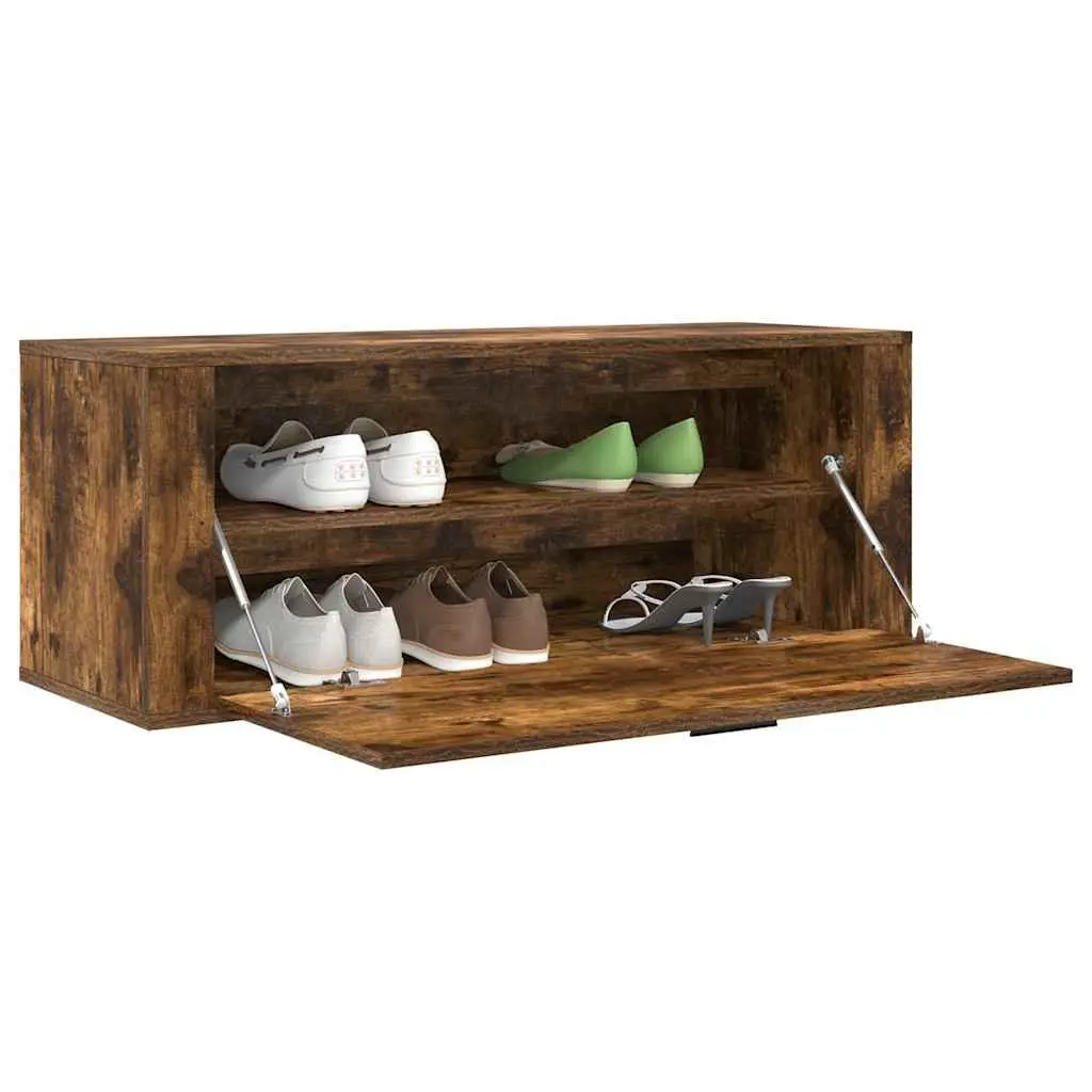 Wall Mounted Shoe Cabinet Storage Organiser 2 Compartments Brown Engineered Wood