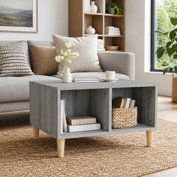 Grey Coffee Table with Storage Compartments Open Shelving Side Table Living Room