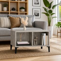 Coffee Table Grey Industrial Style Open Storage Compartments Metal Feet Home