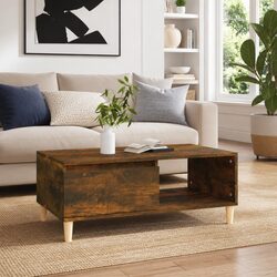 Coffee Table Smoked Oak 90x50x36.5cm Engineered Wood Storage Drawer Open Shelf