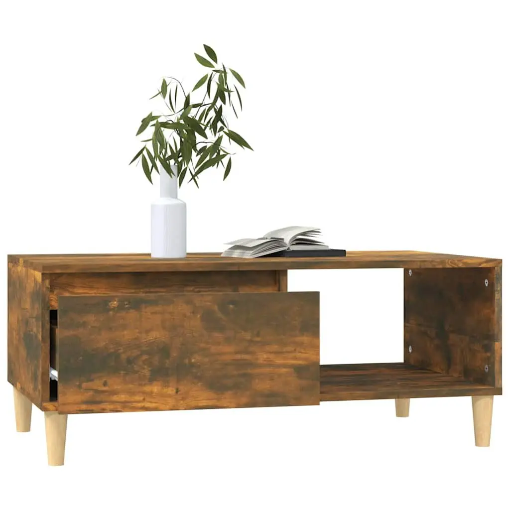 Coffee Table Smoked Oak Engineered Wood 90x50x36.5cm Storage Drawer Open Shelf
