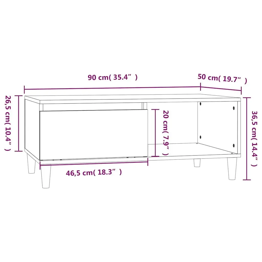 Coffee Table Smoked Oak Engineered Wood 90x50x36.5cm Storage Drawer Open Shelf