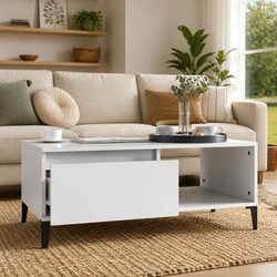 Coffee Table White Storage Drawer Open Compartment Side Table Living Room